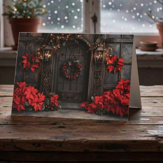 Carte de Noël gothique au poinsettia pour la porte