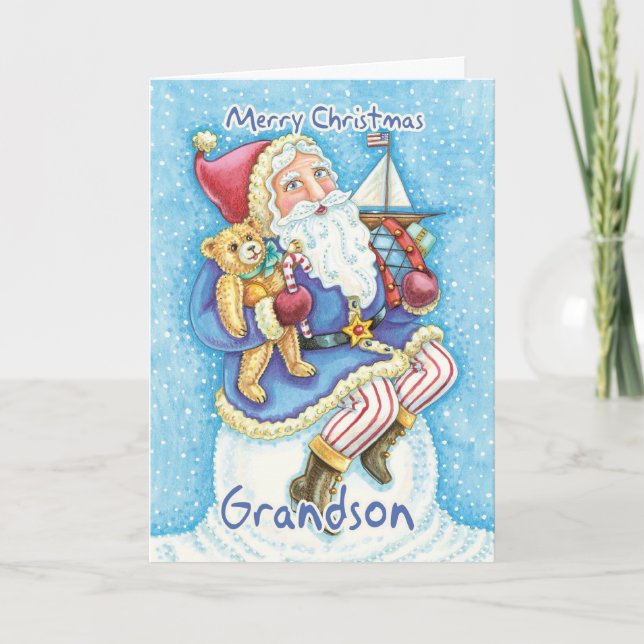 Carte De Noël Grandson Avec De Jolies Père Noël Et (Devant)