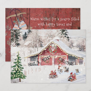 Carte de Noël, Grange, Enfants, Dents, Chiens Auss