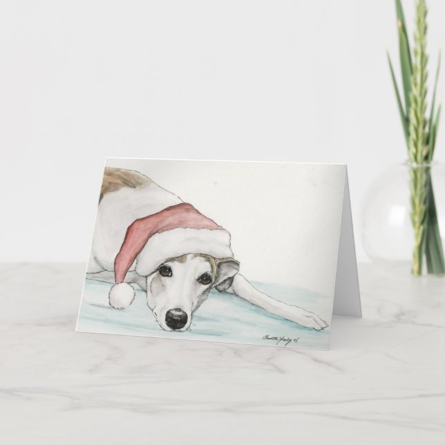 Carte de Noël "Greyhound in Santa Hat" (Devant)