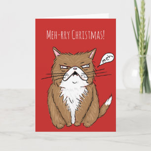 Carte de Noël grincheuse drôle de chat de Noël de