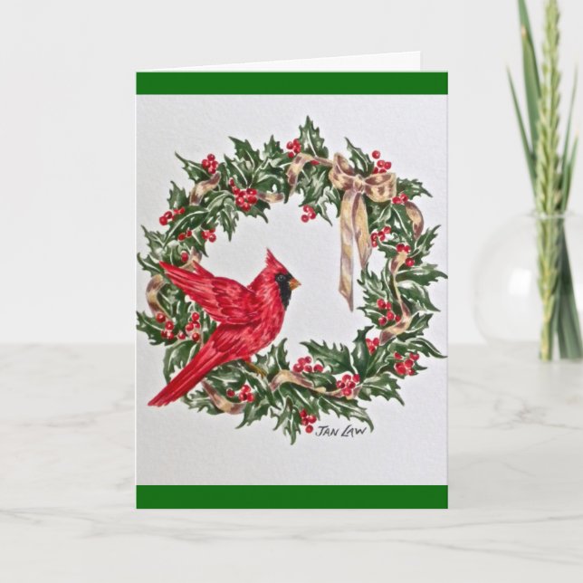 Carte de Noël, guirlande de Noël avec le cardinal (Devant)