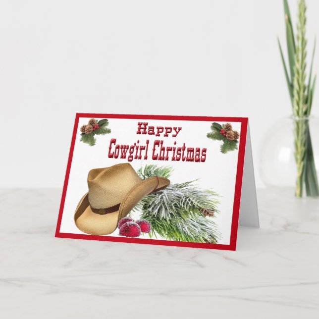 Carte de Noël heureuse occidentale de cow-girl (Devant)