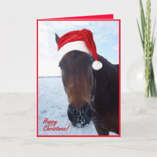 Carte de Noël heureux de cheval de Père Noël -