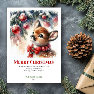 Carte de Noël hivernale à l'aquarelle faon fantais