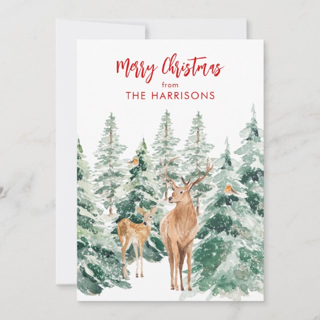 Carte de Noël hivernale forêt cerf Joyeux Noël (Devant)