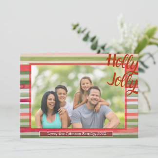 Carte de Noël « Holly Jolly Christmas » à rayures 