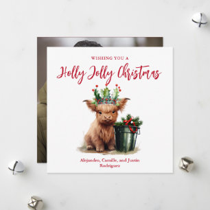 Carte de Noël Holly Jolly Cow Highland - Carré