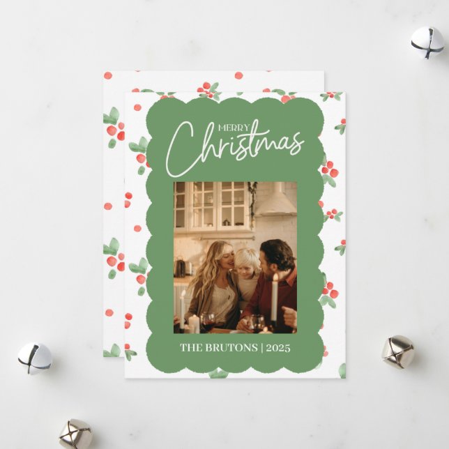 Carte de Noël Holly Scallop (Devant/Arrière en situation)