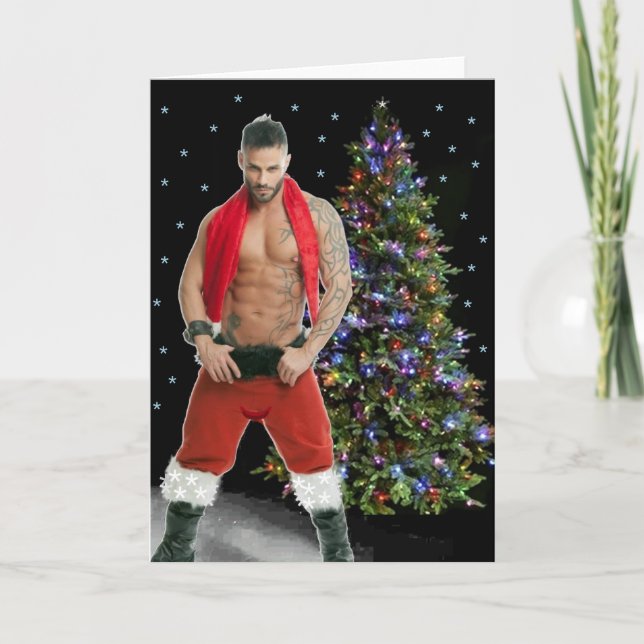 Carte de Noël Hunk Buff Père Noël (Devant)