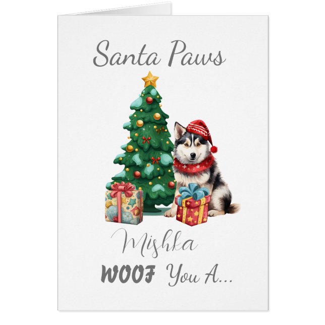 Carte de Noël Husky de Père Noël Paws personnalisa (Devant)