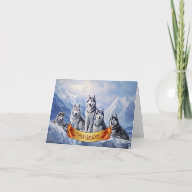 Carte de Noël Husky Sibérien (Devant)