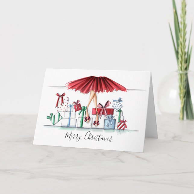 Carte de Noël illustrée par la mode Père Noël Help (Devant)