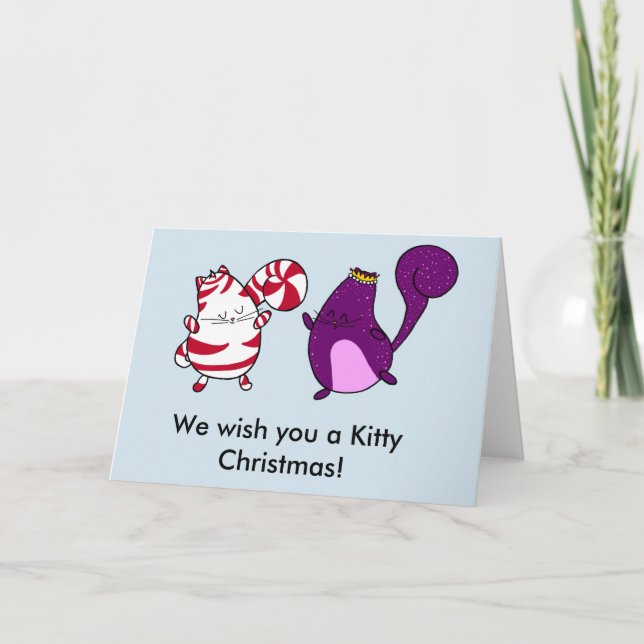 Carte de Noël intérieure de chat de blanc de Noël (Devant)