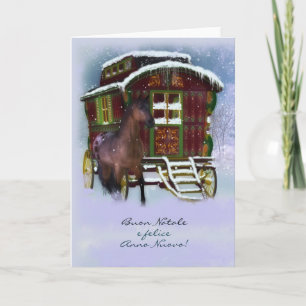 Carte De Noël Italienne - Cheval Et Vieille Carava