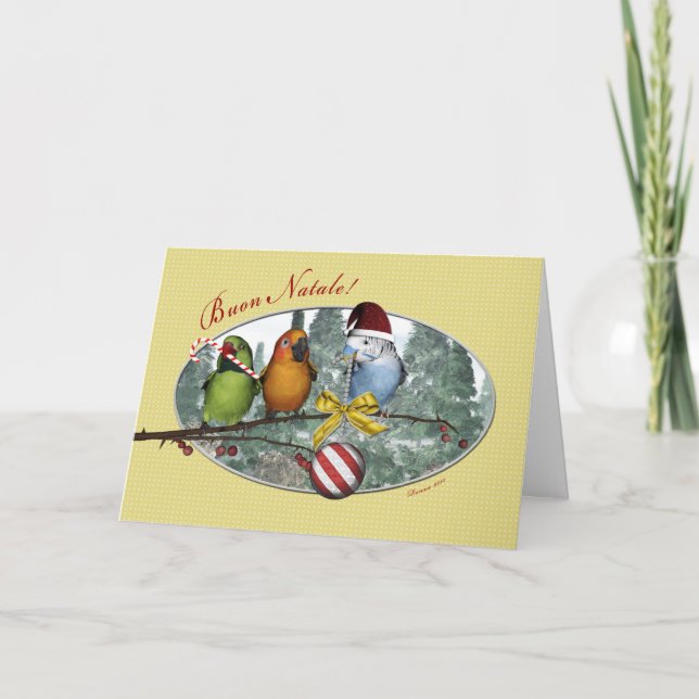Carte de Noël italienne Parakeet Buon Natale (Devant)
