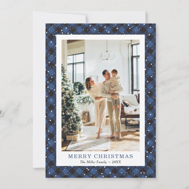 Carte de Noël joli bleu Plaid Photo Neige (Devant)