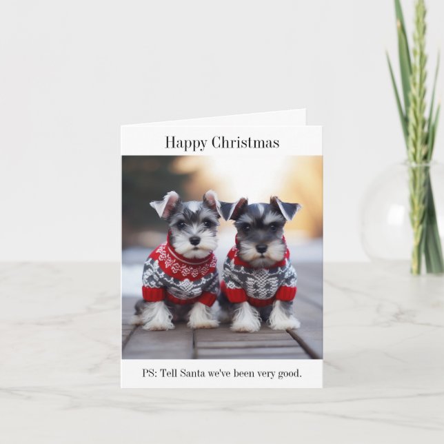 Carte de Noël joyeuse aux chiots Schnauzer (Devant)