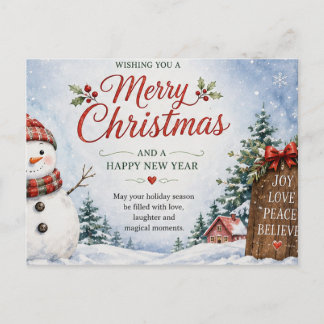 Carte de Noël joyeuse avec un bonhomme de neige mi
