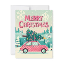 Carte de Noël joyeuse avec voiture vintage