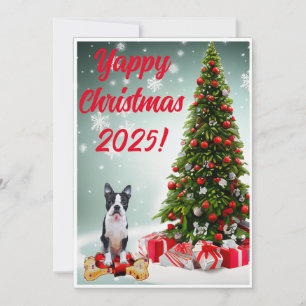 Carte de Noël Joyeuse Boston Terrier personnalisab