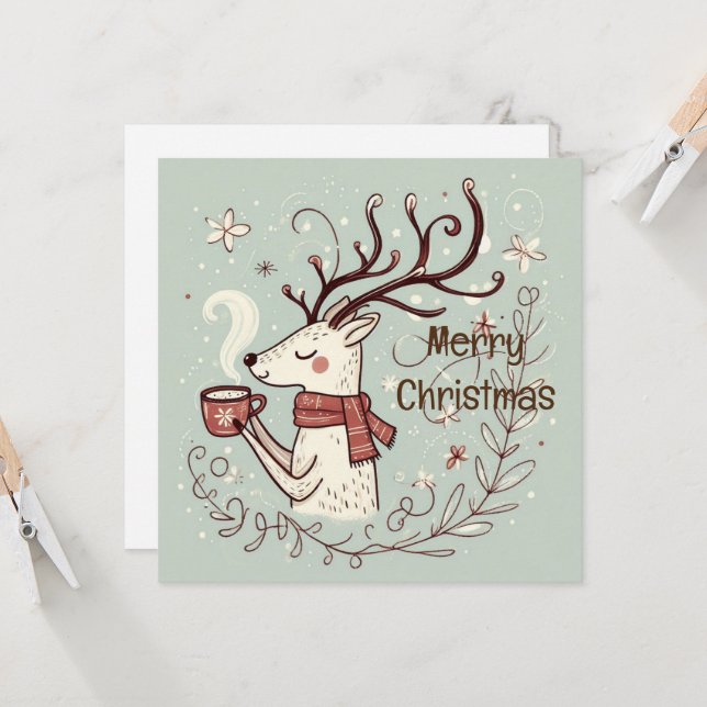 Carte de Noël Joyeuse et cosy de Rudolph (Devant/Arrière en situation)