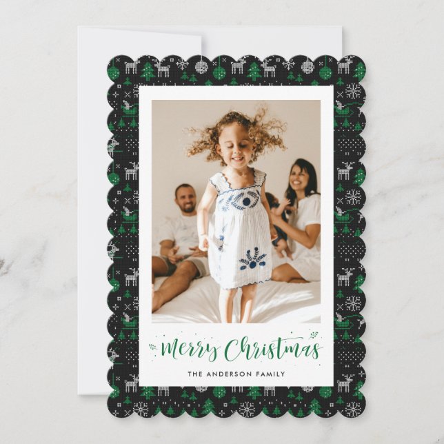 Carte de Noël Joyeuse photo verte en noir (Devant)