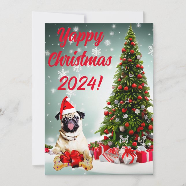 Carte de Noël Joyeuse pour chien de Carlin Funny p (Devant)