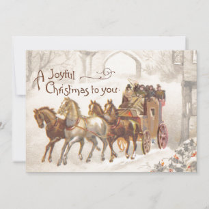 Carte de Noël Joyeuse vintage Cheval Carriage neig