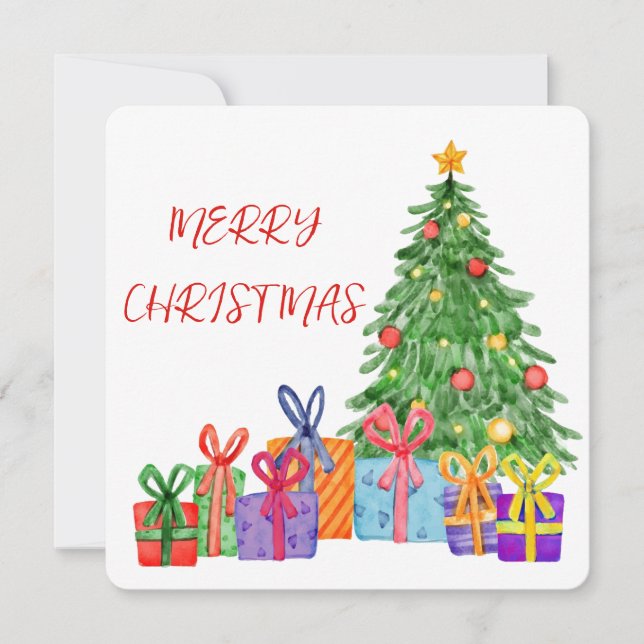 Carte de Noël Joyeux Arbre-cadeau Aquarelle (Devant)