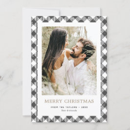 Carte de Noël joyeux avec photo plaid noir or et n