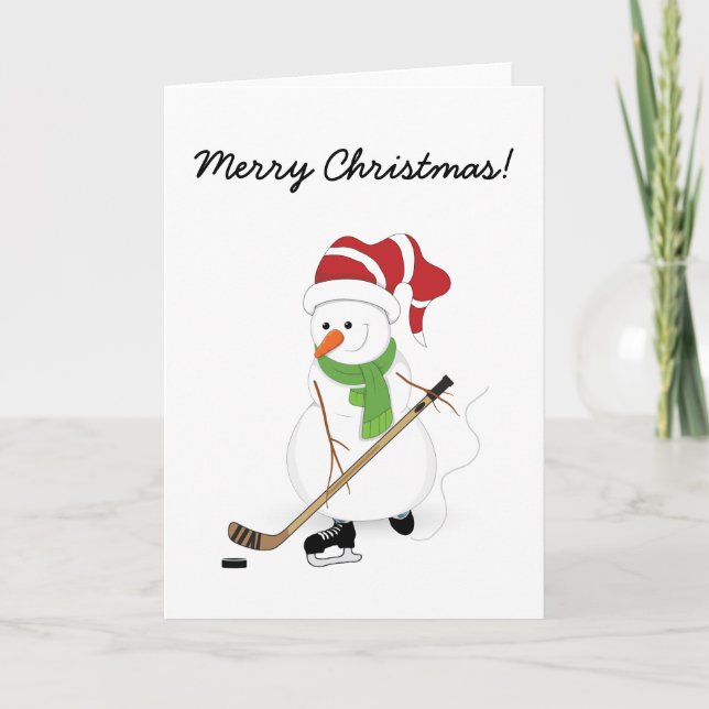 Carte de Noël Joyeux bonhomme de hockey (Devant)