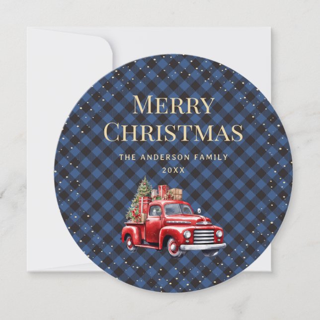 Carte de Noël Joyeux de neige pour Camion Rouge bl (Devant)