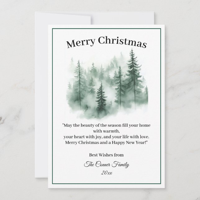 Carte de Noël Joyeux Forêt Aquarelle (Devant)