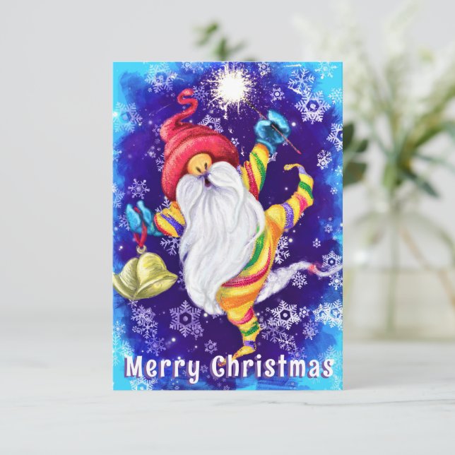 Carte de Noël Joyeux Gnome avec cloches (Debout devant)