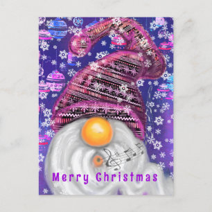 Carte de Noël Joyeux Gnome En Casquette violet
