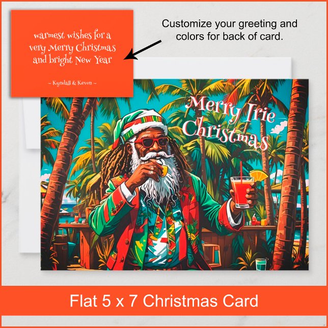 Carte de Noël Joyeux Irie Reggae Père Noël (Customize your greeting and chose any color you like for the back of the card. )