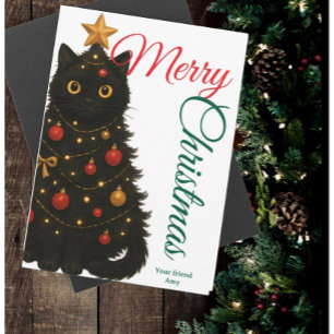Carte de Noël Joyeux Noël Arbre de Noël Chat Drôle