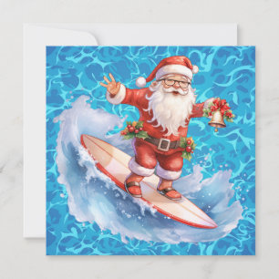 Carte de Noël Joyeux Père Noël Surfing