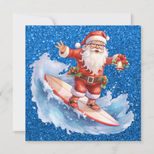 Carte de Noël Joyeux Père Noël Surfing