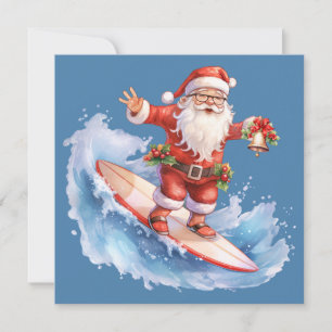 Carte de Noël Joyeux Père Noël Surfing