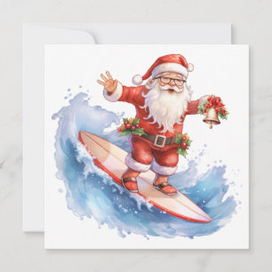 Carte de Noël Joyeux Père Noël Surfing