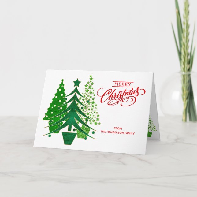 Carte de Noël Joyeux personnalisée avec Arbres (Devant)