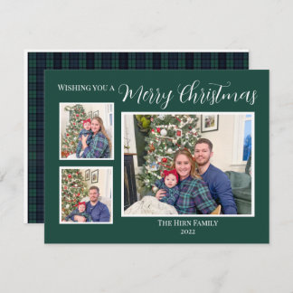 Carte de Noël Joyeux Plaid Bleu et Vert