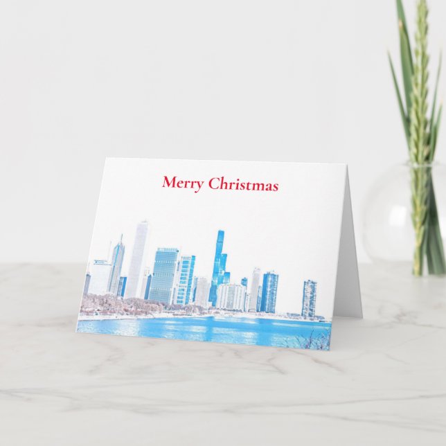 Carte de Noël Joyeux Skyline de Chicago (Devant)