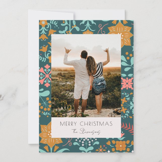 Carte de Noël Joyeux Vert Retro (Devant)