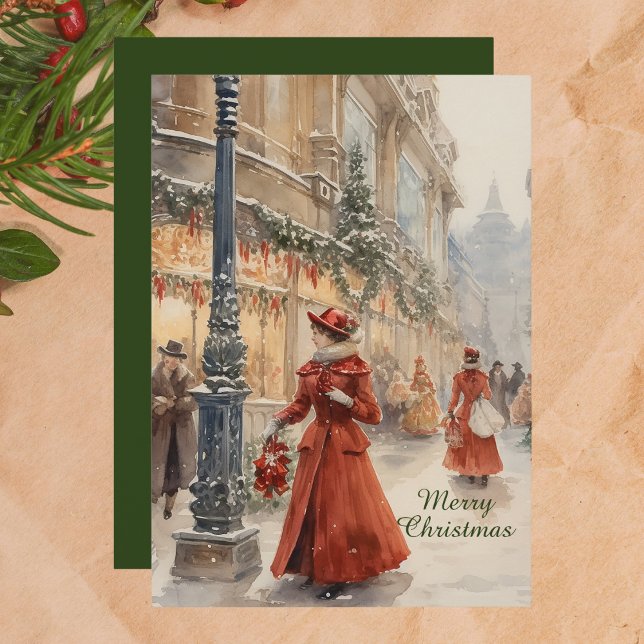 Carte de Noël Joyeux Victorian Watercolor (Créateur téléchargé)
