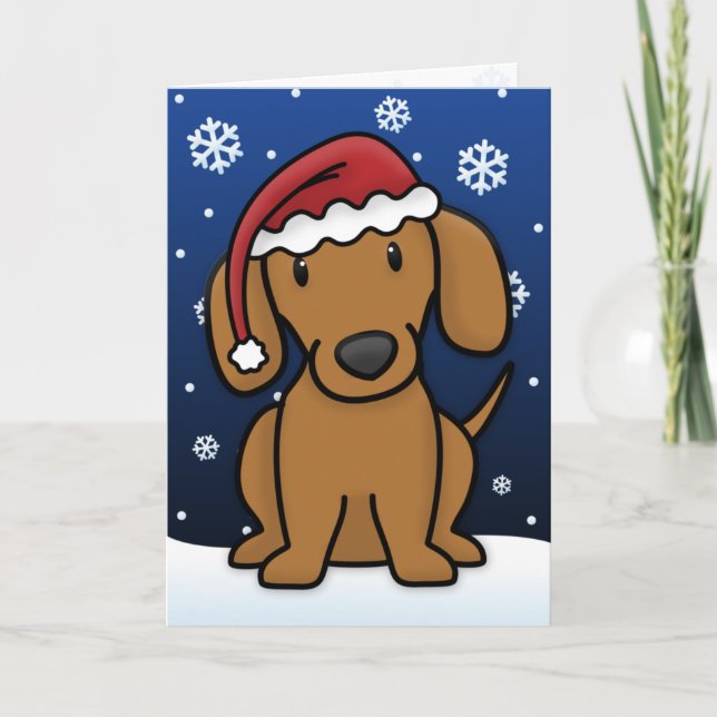 Carte de Noël Kawaii Dachshund (rouge) (Devant)