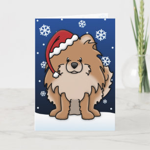 Carte de Noël Kawaii Red Pomeranian