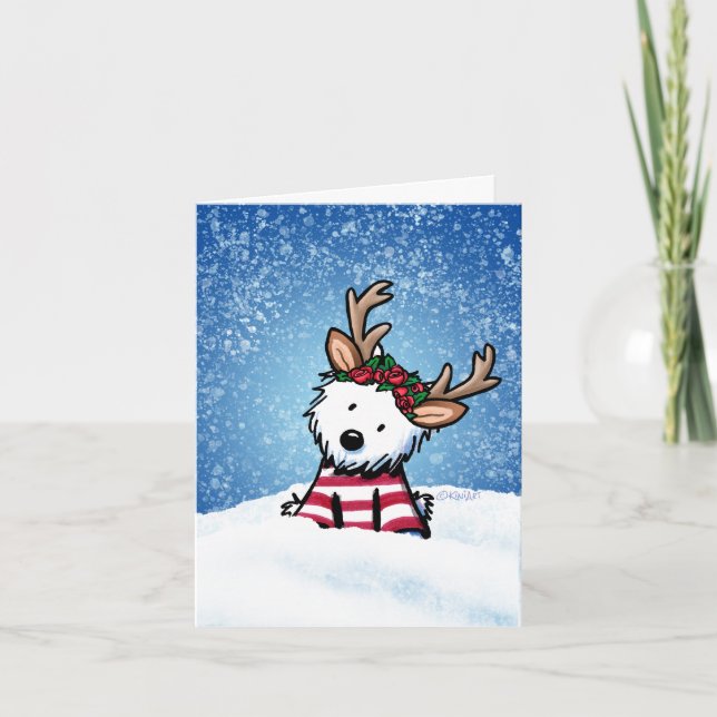 Carte de Noël KiniArt Westie Renne (Devant)